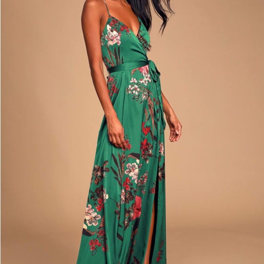 Lulu's Emerald Green Floral Maxi Dress